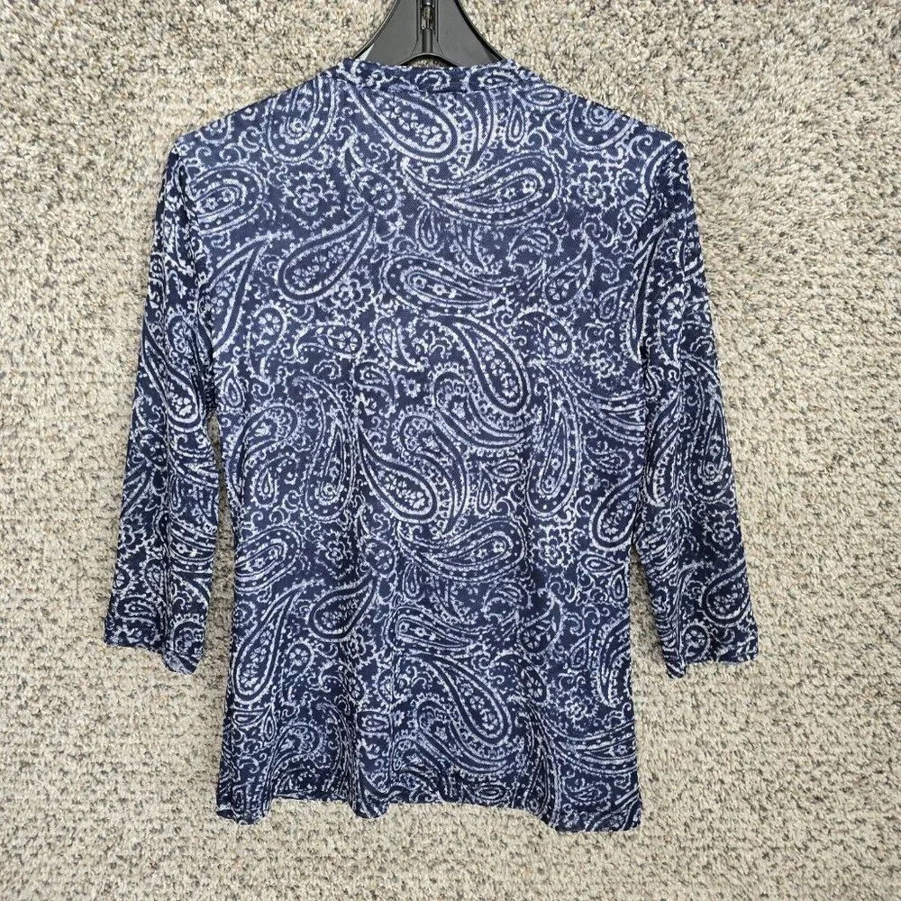 Chaps Top Womens Small Blue Mesh Paisley Ruffle Blouse‎ Lace Up Casual Ladies